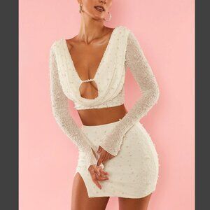 Oh Polly  pearl white skirt and crop top set